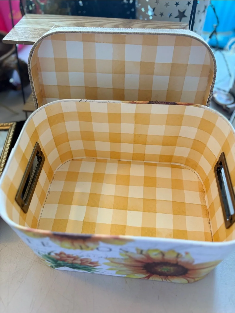 Source Unknown Sunflower Decorative Storage Box with Burlap Lid - Yellow & Brown
